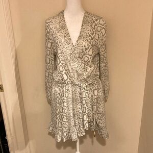 🍋Blue island Swim Suit Coverup/Dress snakeskin print Ruffle Wrap S